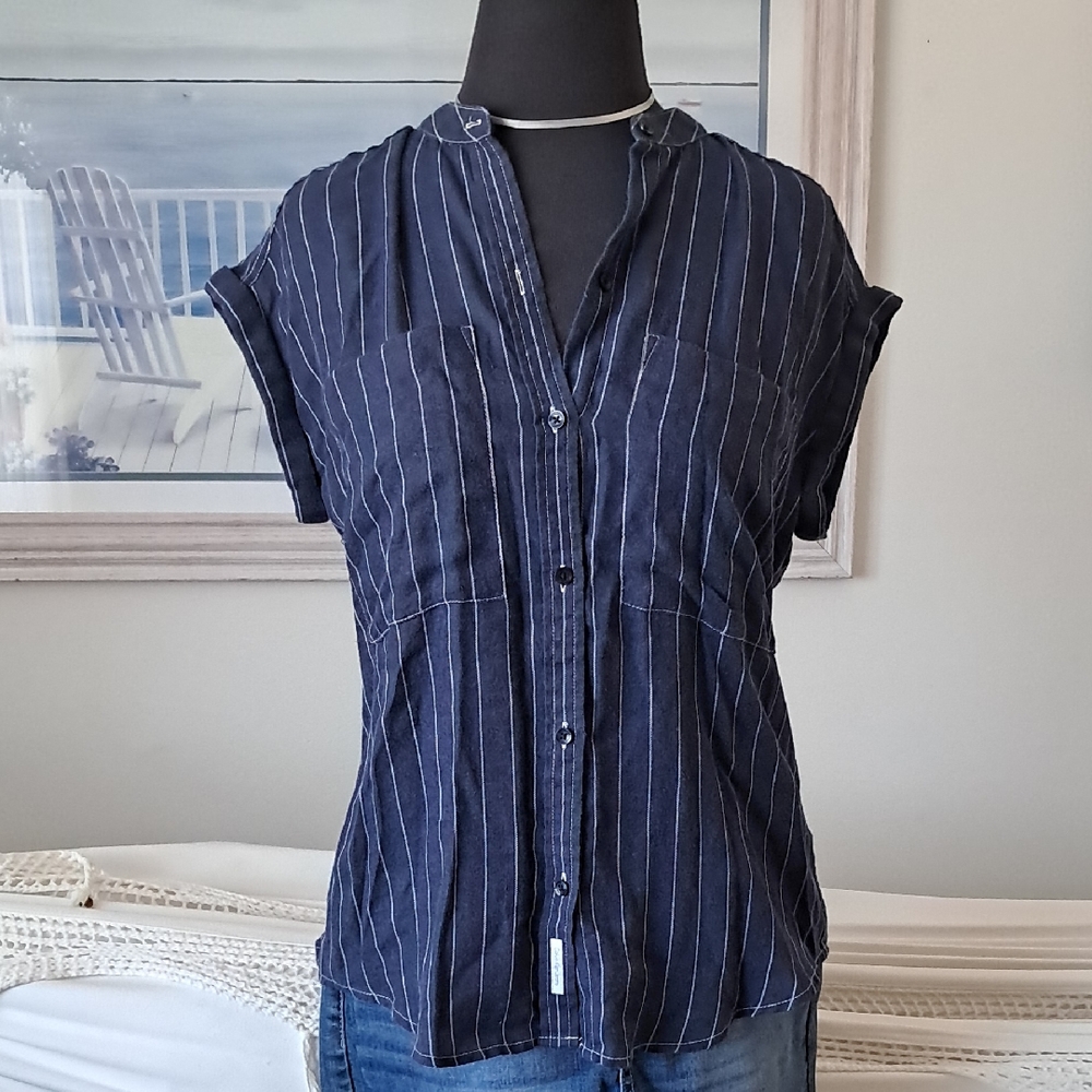 Calvin Klein Navy Pinstripe Button Down Shirt